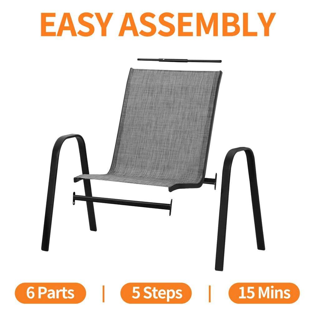 Vitarpatio Outdoor Patio Dining Chairs Set of 6, Stackable Patio Chair Metal Textilene Armchairs