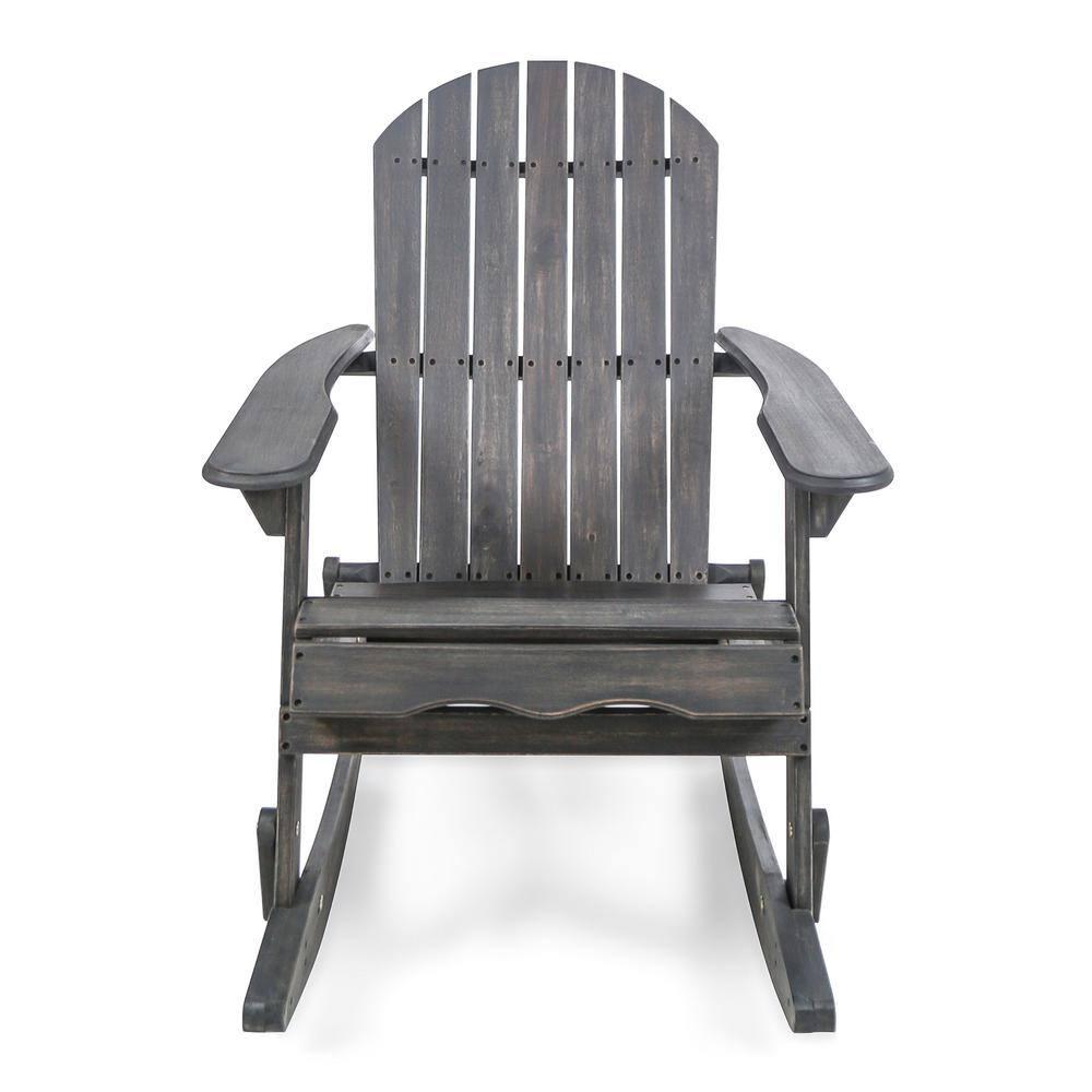 Ariel Outdoor Acacia Wood Adirondack Rocking Chair, Dark Grey