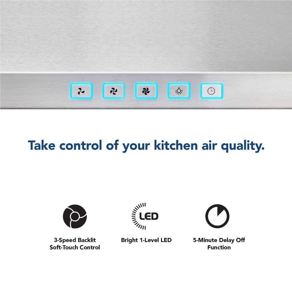 Broan-NuTone 24" Pyramidal Chimney Range Hood with LED Lighting, Convertible Wall-Mount Kitchen Chimney Vent Hood, 450 Max CFM, Stainless Steel