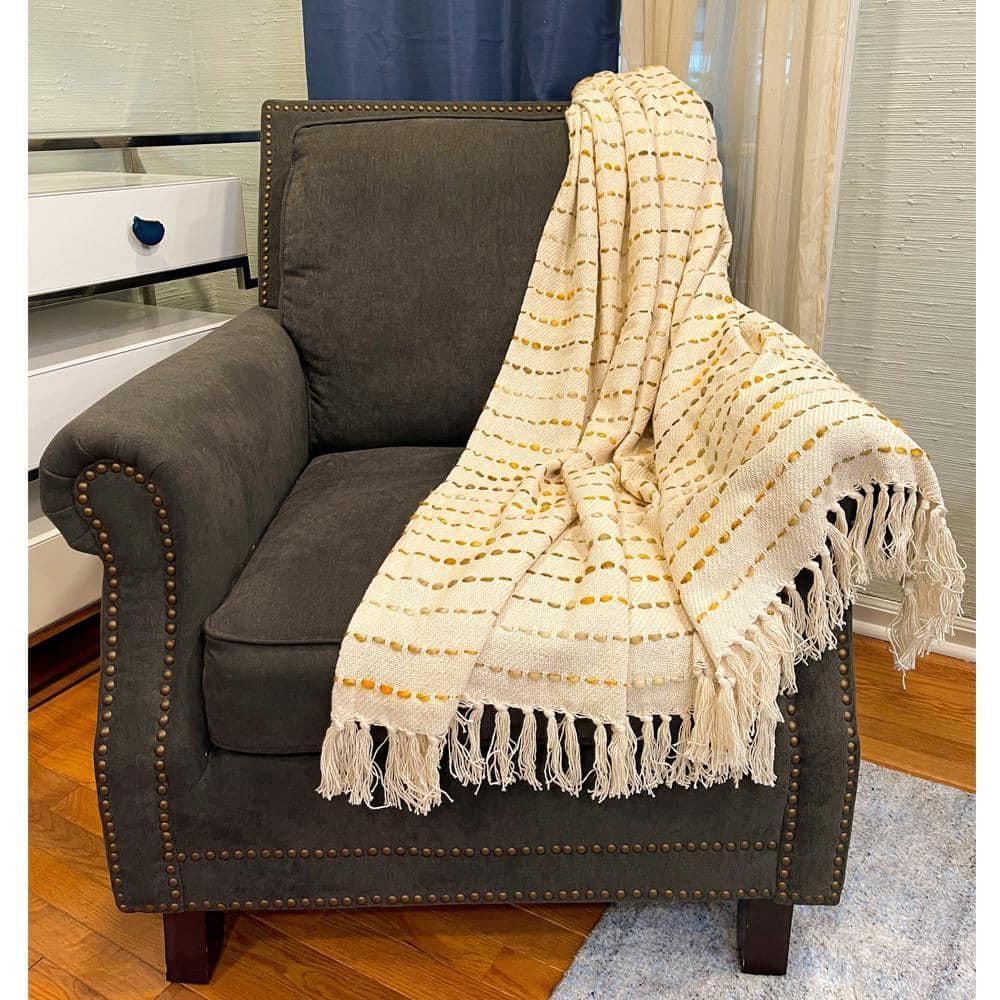 Rajani Home Deep Ombre Striped Handmade Woven Throw Blanket with Fringe