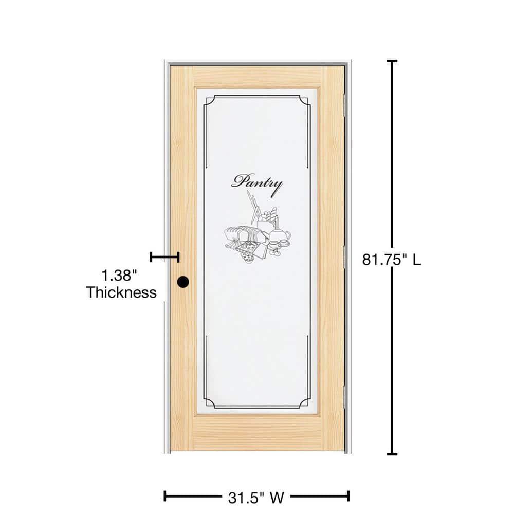 National Door Company ZZ19983L Unfinished Pine Wood 1 Lite Frosted Glass with Pantry Design, Left Hand Prehung Interior Door, 30" x 80"