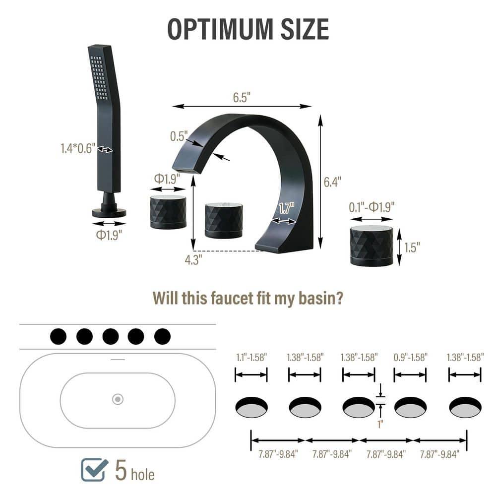 Matte Black Waterfall Roman Tub Faucet with Hand Shower