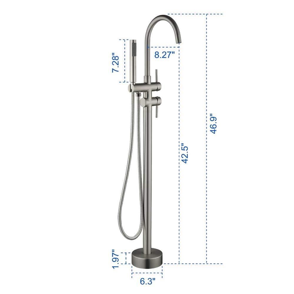 Double Handle Floor Mounted Freestanding Tub Filler With Handshower