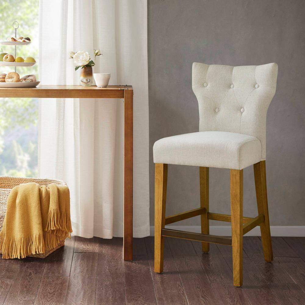 Saffron Tufted Back Counter Height Barstool Cream - Madison Park: Upholstered, Padded, Wood Legs