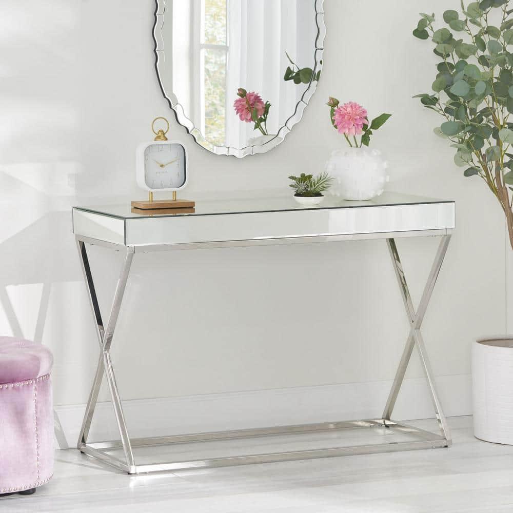 Noble House Govan Modern Glass and Metal Console Table, Silver