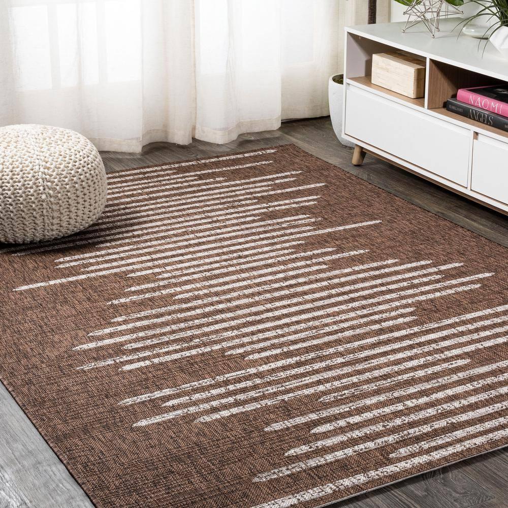 8'x10' Zolak Berber Stripe Geometric Indoor/Outdoor Area Rug, Brown/Beige - JONATHAN Y
