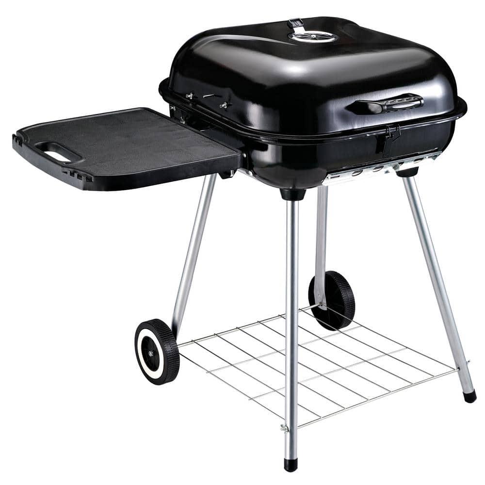 Outsunny 21" Steel Charocal Grill with Portable Wheel, Side Tray and Lower Shelf for Outdoor BBQ for Garden, Backyard, Poolside