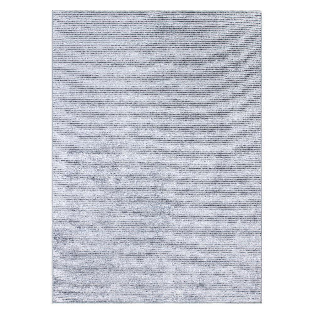 World Rug Gallery Contemporary Distressed Stripe Machine Washable 7'7"x9'6" Gray Indoor Area Rug:  Stain-Resistant Flat Pile
