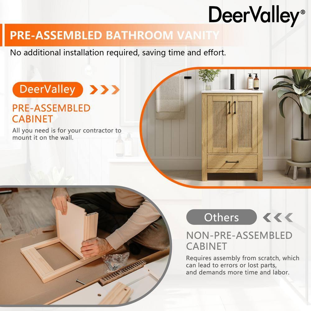 DeerValley Cove 24" Fully Assembled Single Bathroom Vanity with Ceramic Top, Soft-close Doors and Drawer