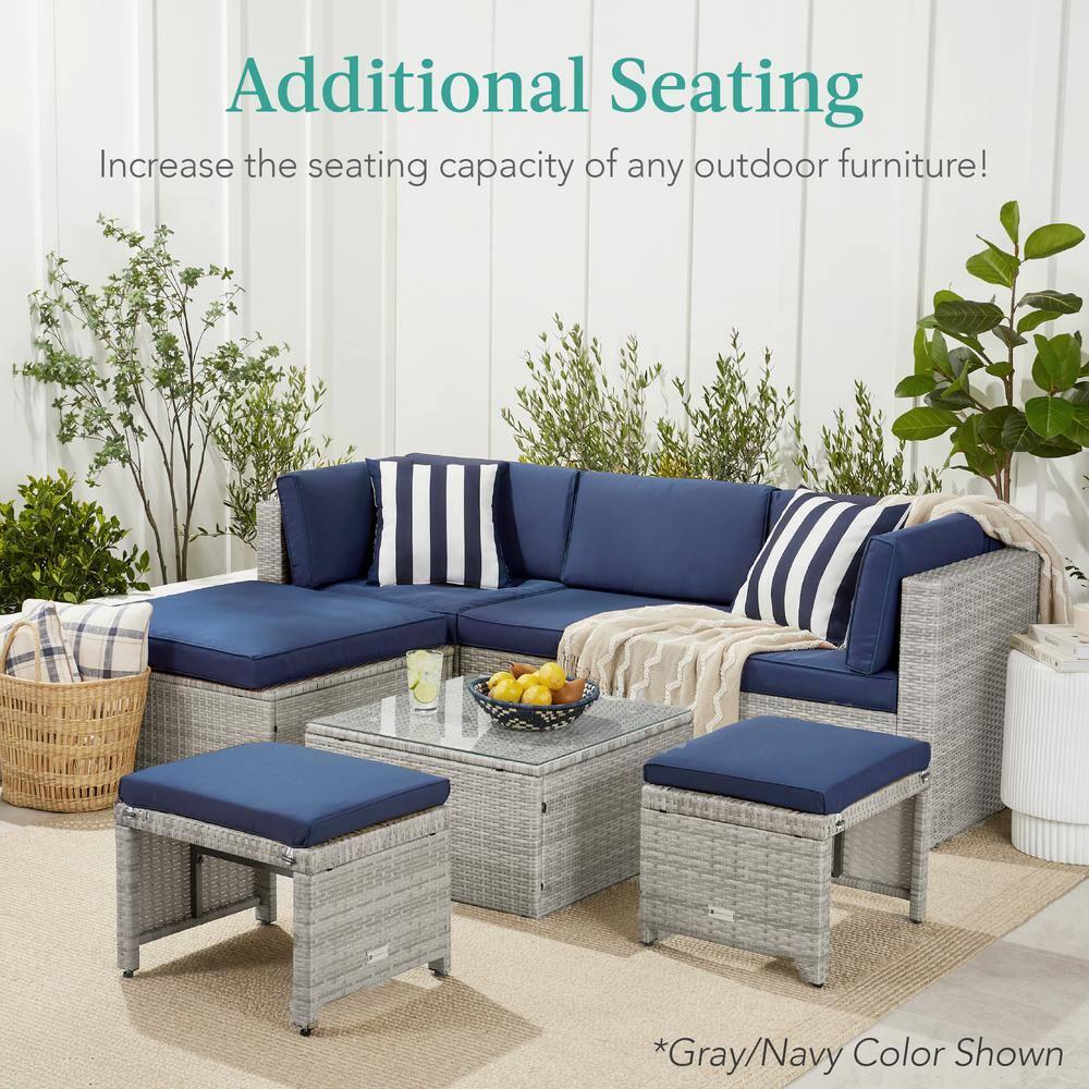 Best Choice Products Set of 2 Multipurpose Patio Wicker Ottomans w/ Removable Cushions - Gray/Cream