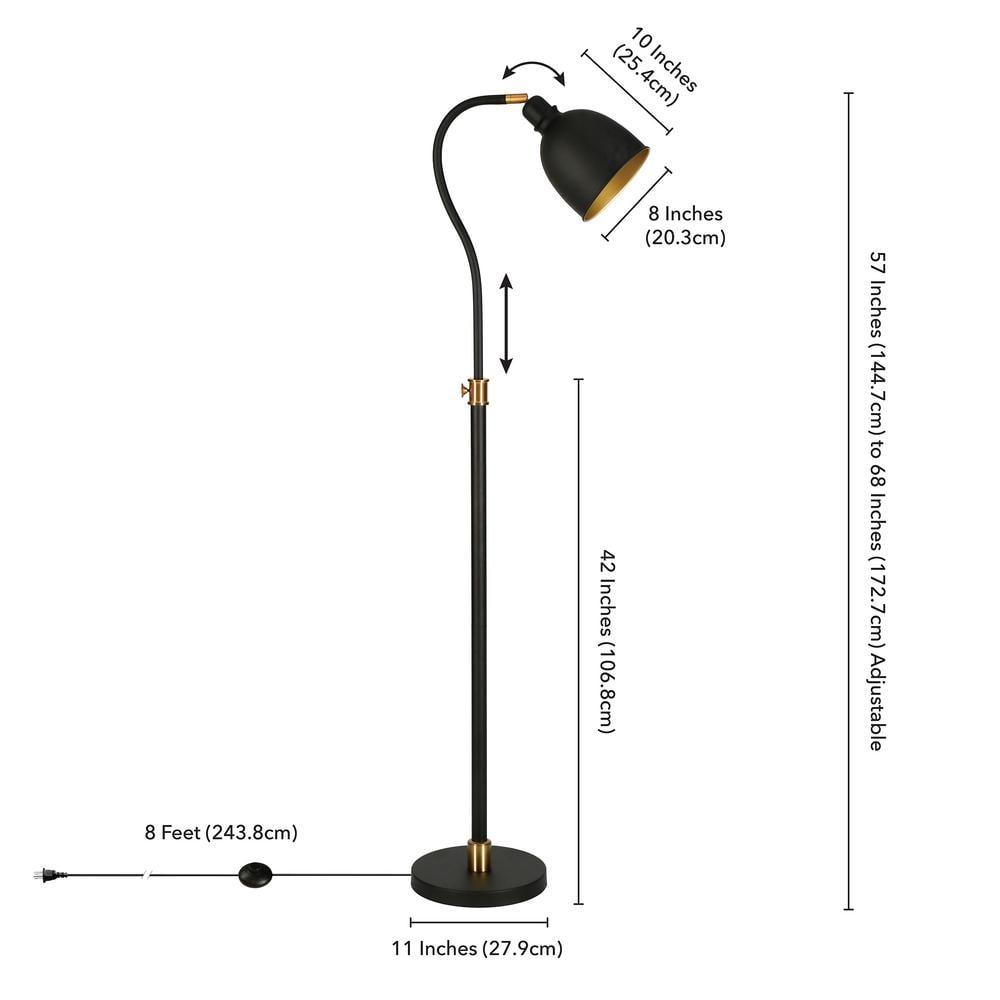 Evelyn&Zoe Vincent Adjustable/Arc Floor Lamp with Metal Shade in Blackened Bronze/Blackened Bronze