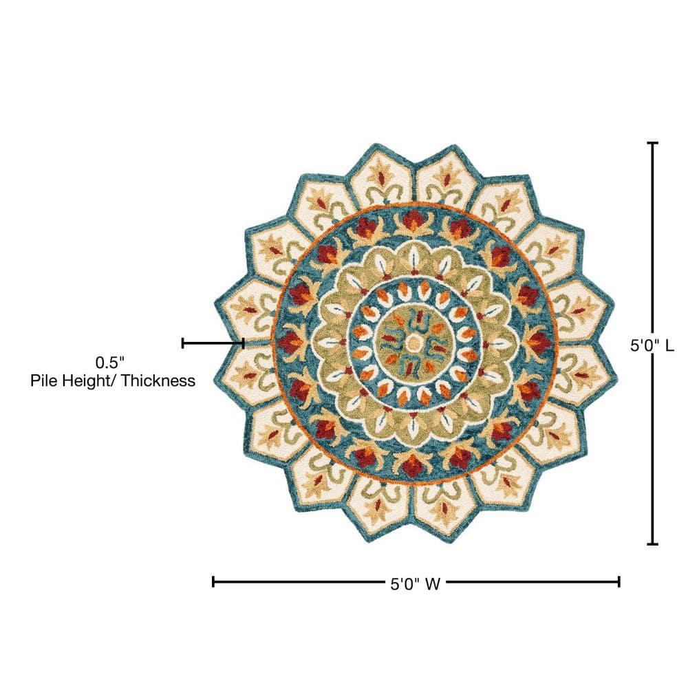 Novelty NOV605 Hand Tufted Area Rug - Ivory/Blue - 5' round - Safavieh.