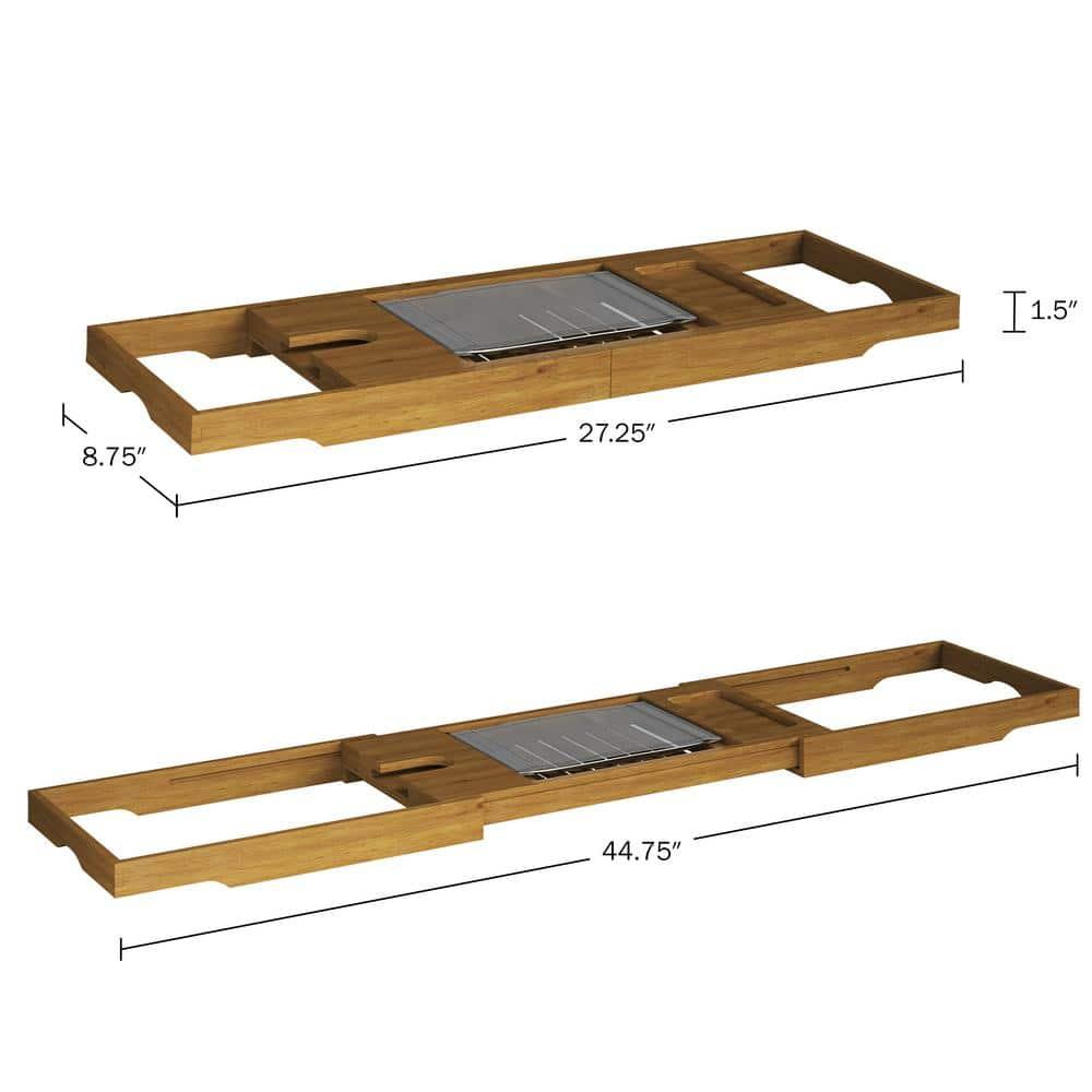 Acacia Bathtub Tray - Natural Wood Tray with Extended Sides, Glass Holder, Book, Phone, or Tablet Rest - For Bath Accessories by Home-Complete