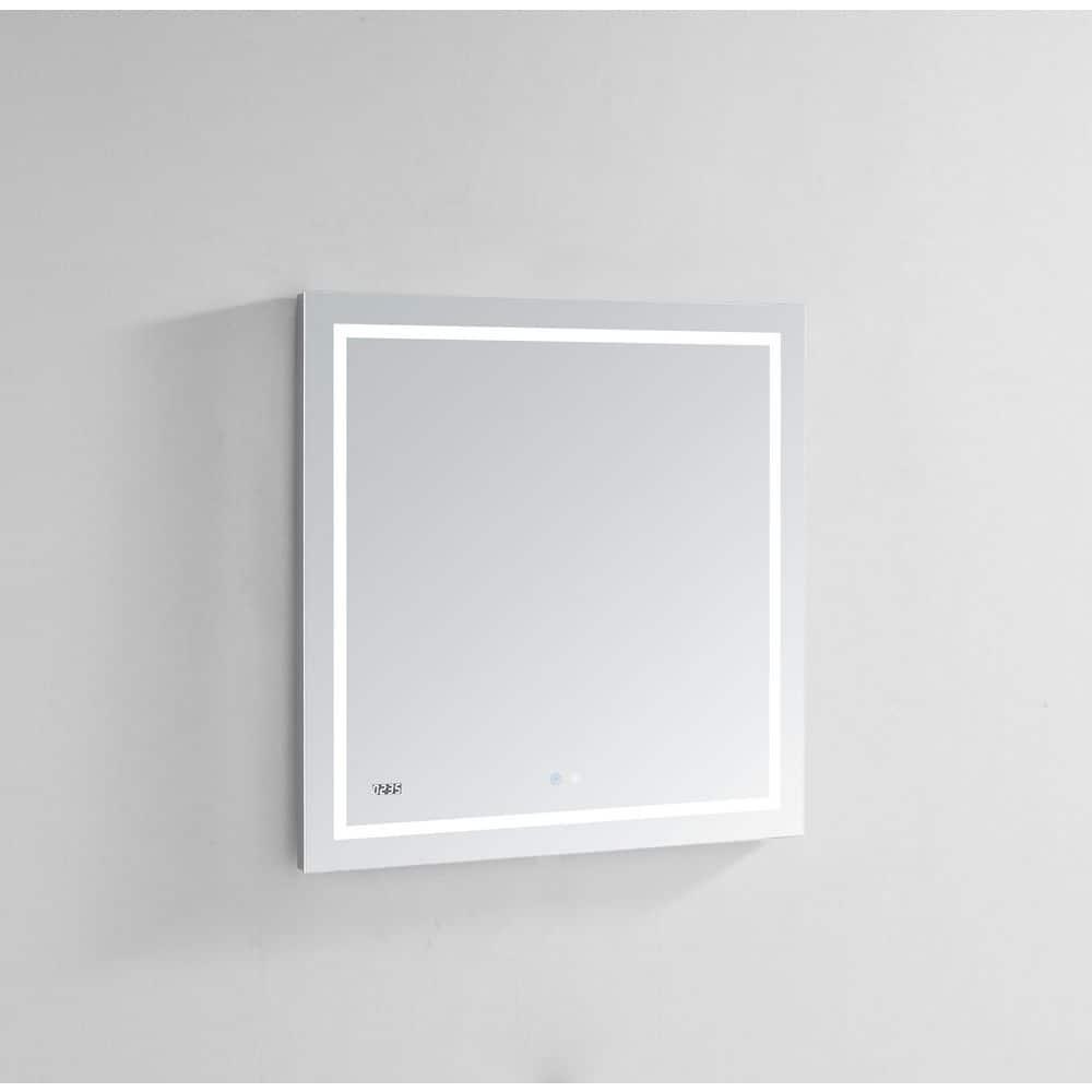 AQUADOM Daytona LED Wall-Mount Mirror for Bathroom with 3 Color Lighting, Touch Control, Dimmer and Defogger, Digital Clock.