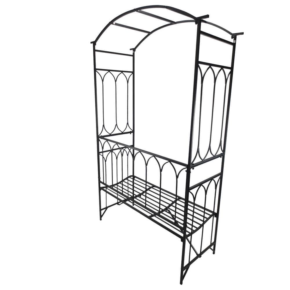 Outsunny Metal Trellis Arbor Arch for Climbing Plants with Garden Bench, Grow Grapes & Vines, Decorative Seating, 484 lbs. Weight Capacity, Black