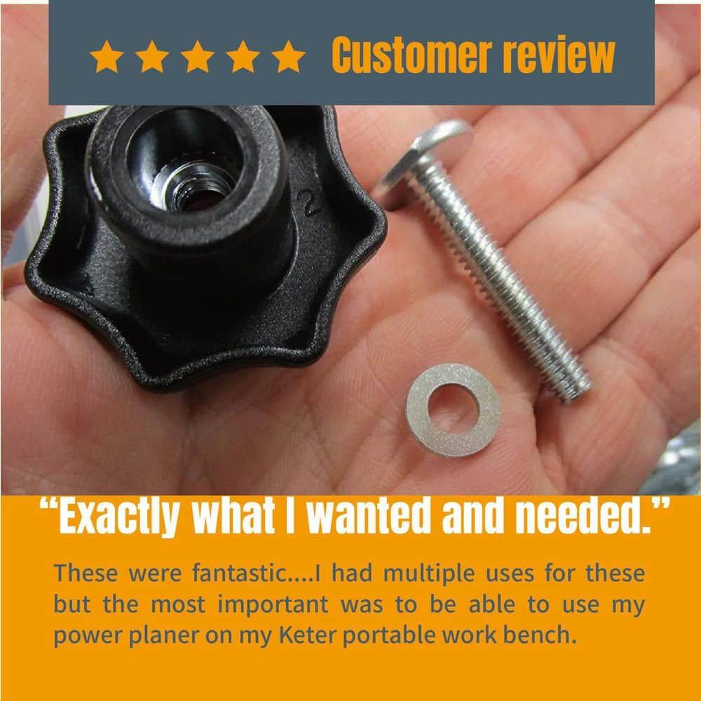 POWERTEC 10PK T Track Knob Kit w/ 7 Star Knob, 1/4-20 Threaded Bolts and Washers, T Track Bolts, T Track Accessories for Woodworking Jigs and Fixtures (71481)