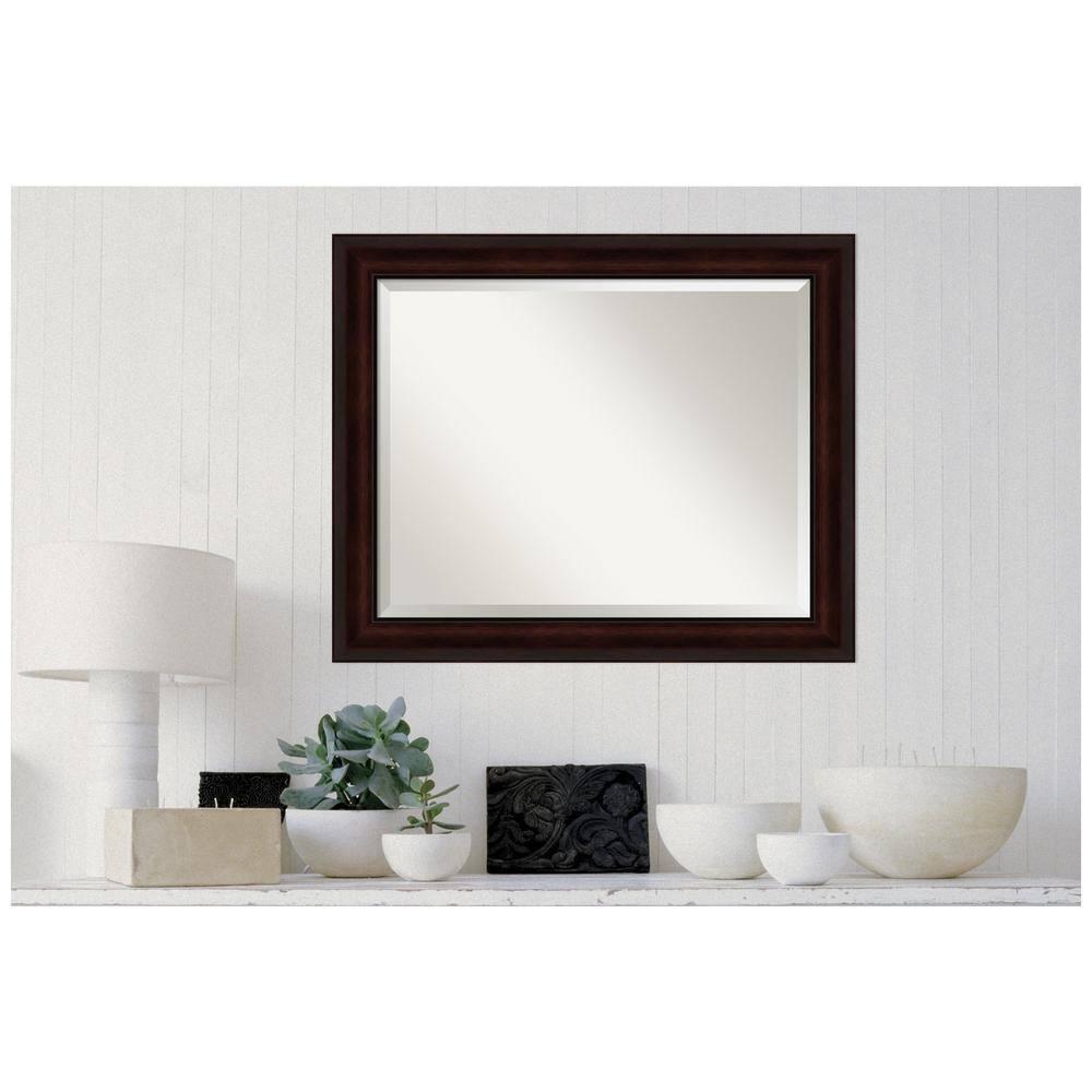 Amanti Art Beveled Bathroom Wall Mirror - Coffee Bean Brown Frame - Coffee Bean Brown Outer Size: 33 x 27 in