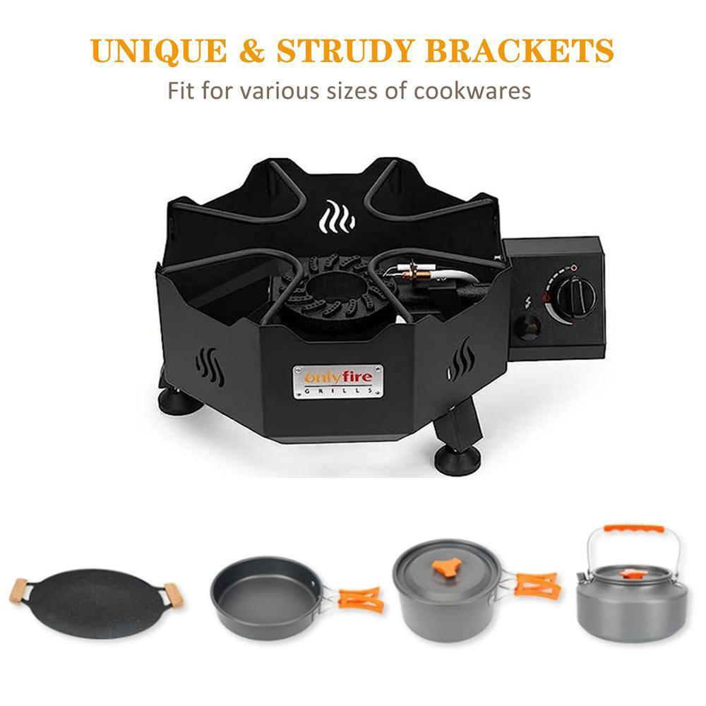 ONLYFIRE Portable Gas Burner with Adjustable Removable Legs, Propane Camping Stove for Backyard RV Tailgating Outdoor Cooking, works for Wok, Skillet, Frying Pan, Pot, 4FT Hose, 65000BTU, GS301