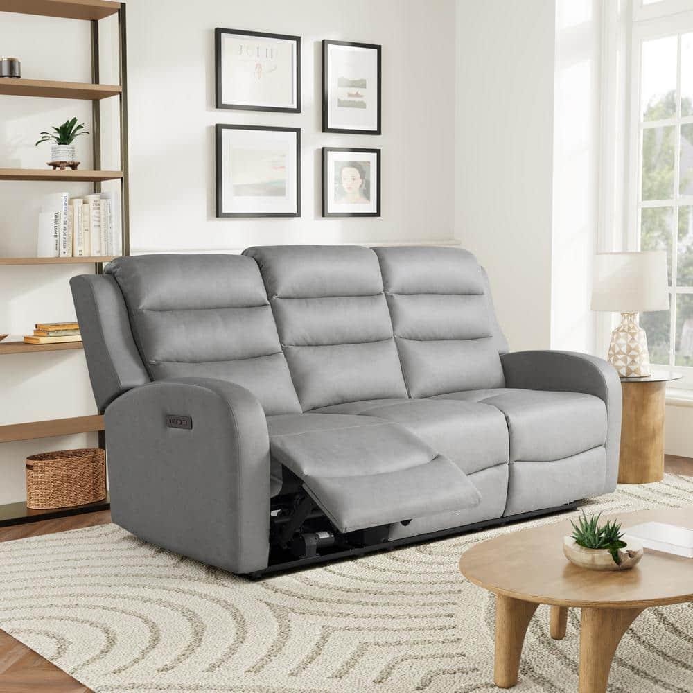 Relax-A-Lounger Alpine Power Recliner Sofa Gray Vegan Leather