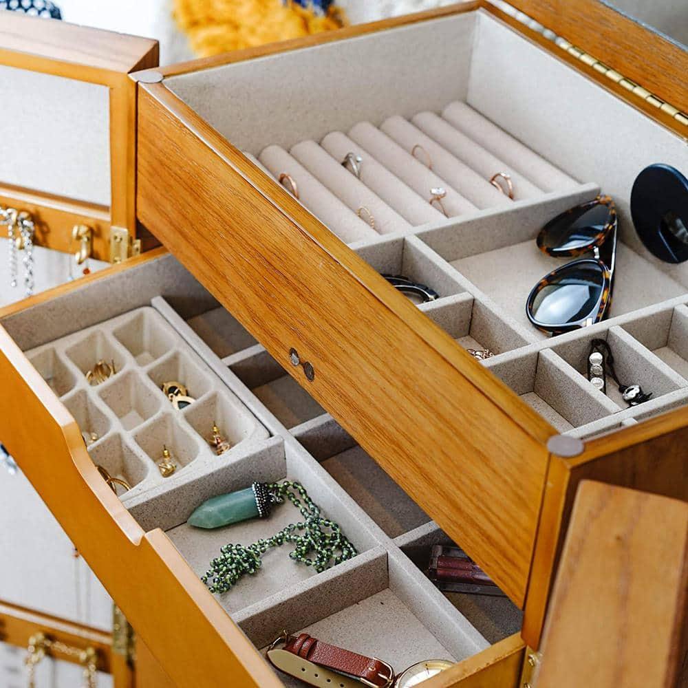 Hives & Honey Women's Chelsea Wood Jewelry Storage Armoire with Mirror Doors in Walnut