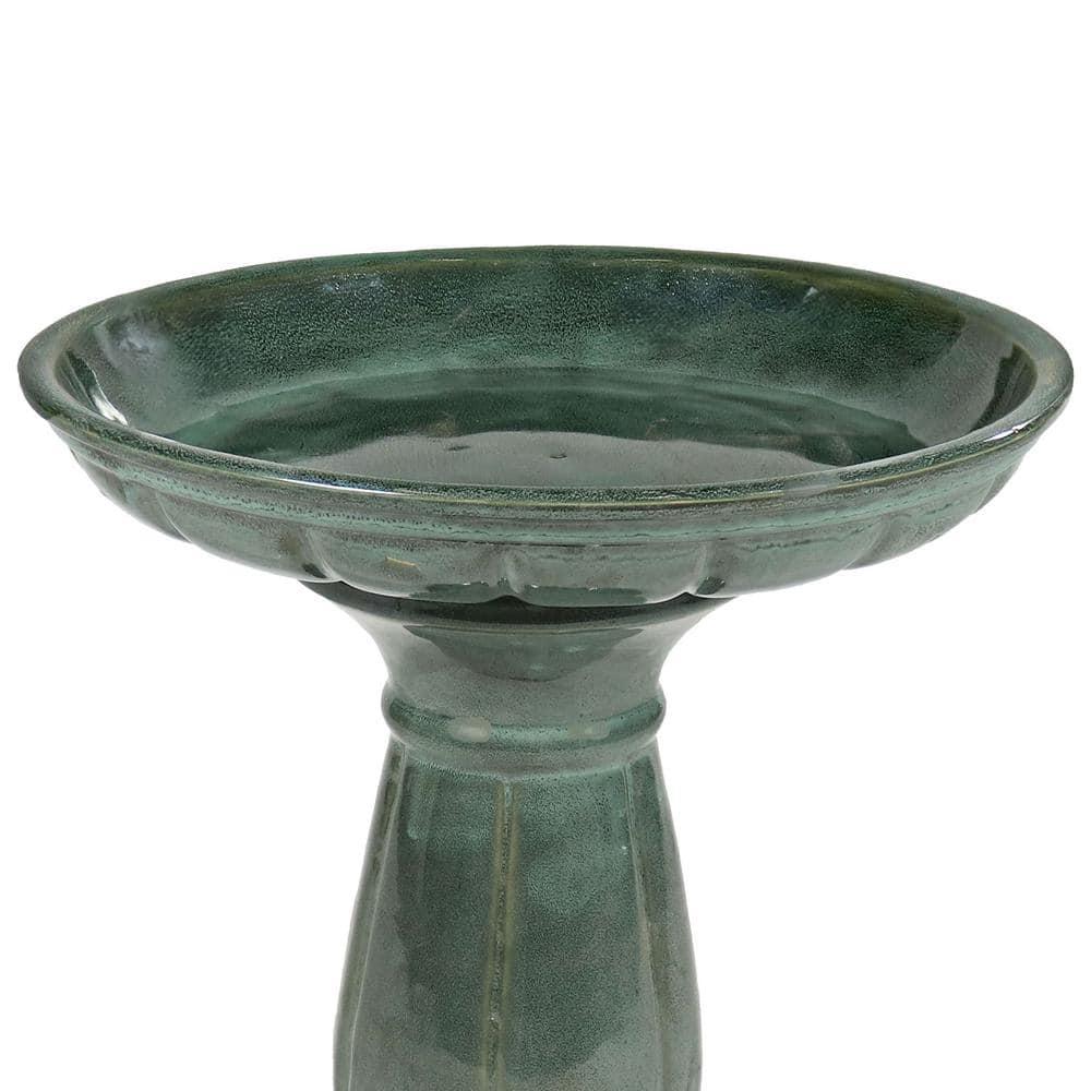 Lark Manor™ Aubriela Freestanding Ceramic Outdoor Bird Bath, UV-Resistant Green Mist Finish