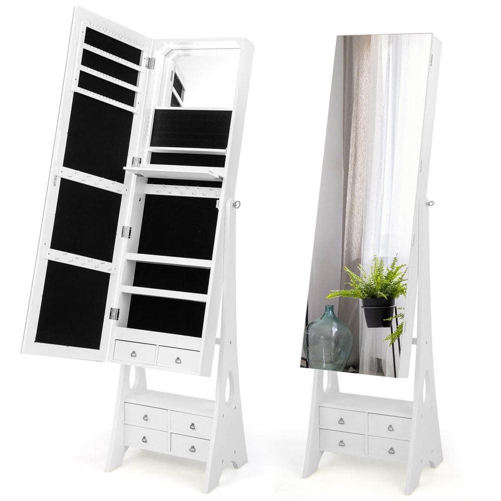 Tangkula Jewelry Cabinet Armoire Full Length LED Mirror w/ 6 Drawers & Makeup Shelf White