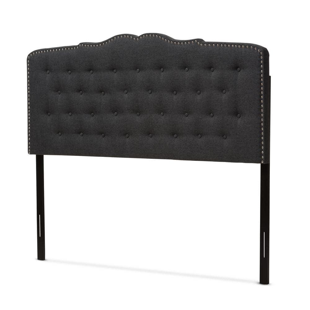King Lucy Modern and Contemporary Fabric Headboard Dark Gray - Baxton Studio: Upholstered, Button-Tufted, Nailhead Trim