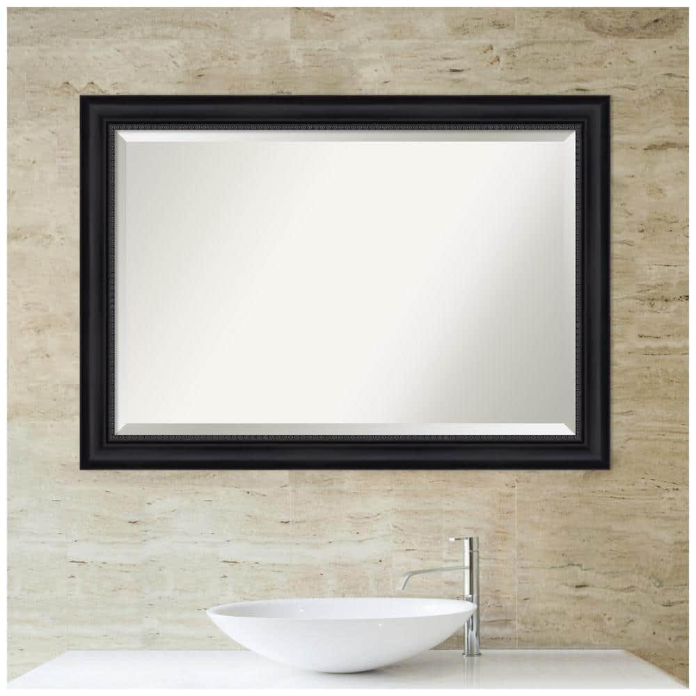 41"x29" Astor Framed Bathroom Vanity Wall Mirror Black - Amanti Art: Modern Rectangular, Satin Finish