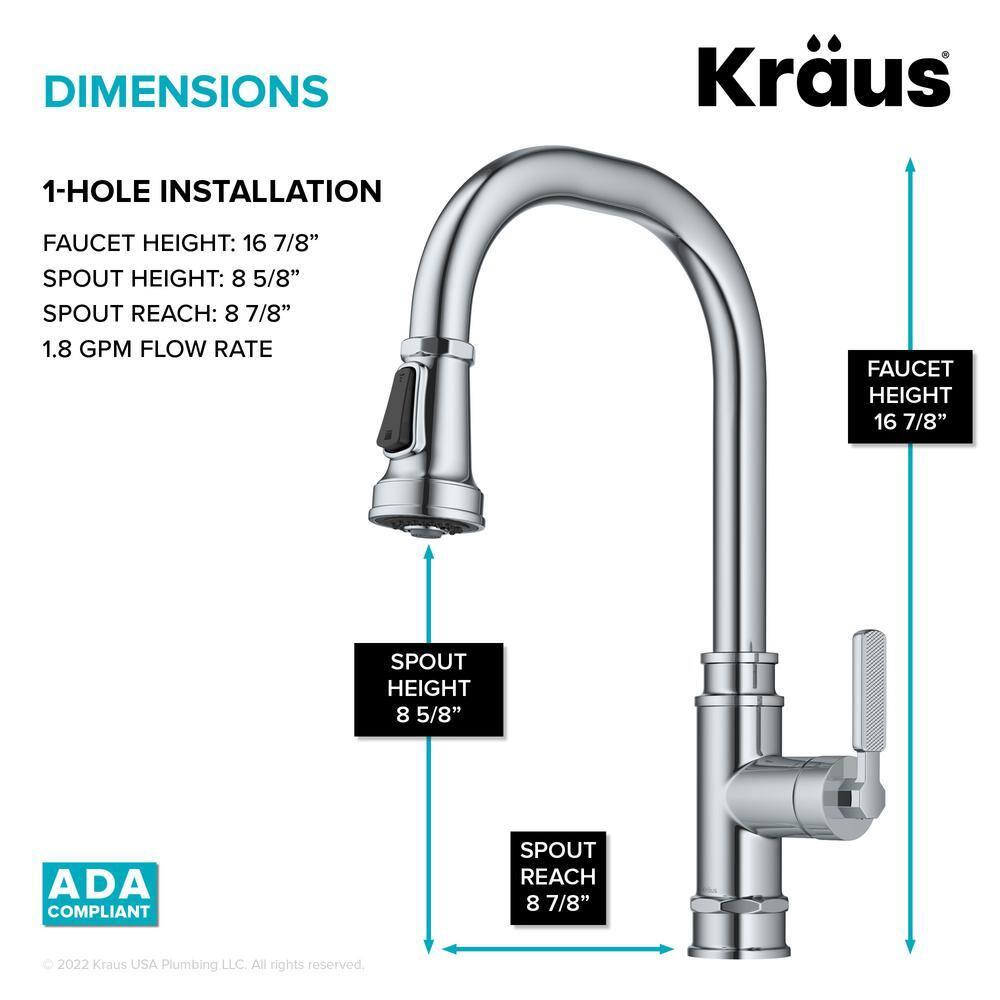 KRAUS Allyn Transitional Industrial Pull-Down Single Handle Kitchen Faucet in Chrome