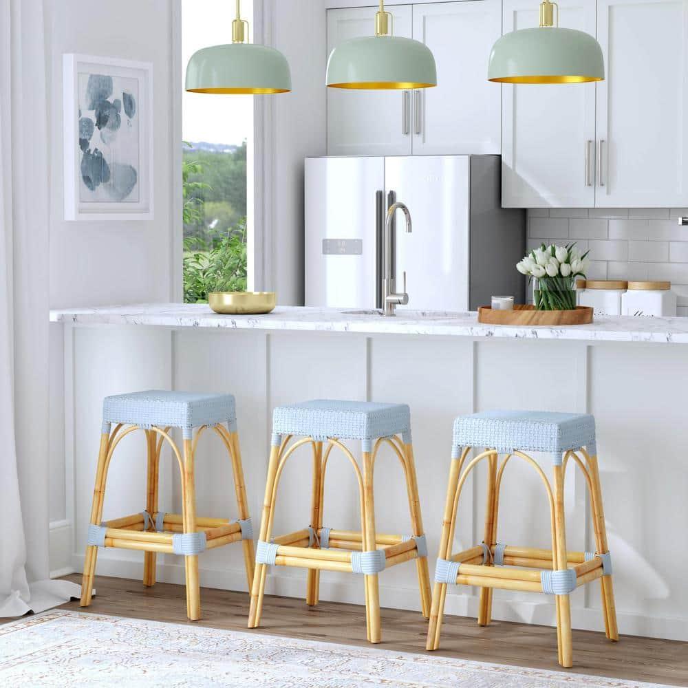 Butler Specialty Company Robias Rectangular Rattan 30" Bar Stool - Baby Blue