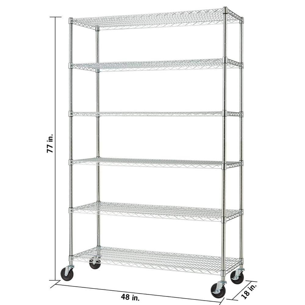 TRINITY EcoStorage 6-Tier NSF Steel Wire Shelving Unit w/ Wheels (48 in. W x 18 in. D)