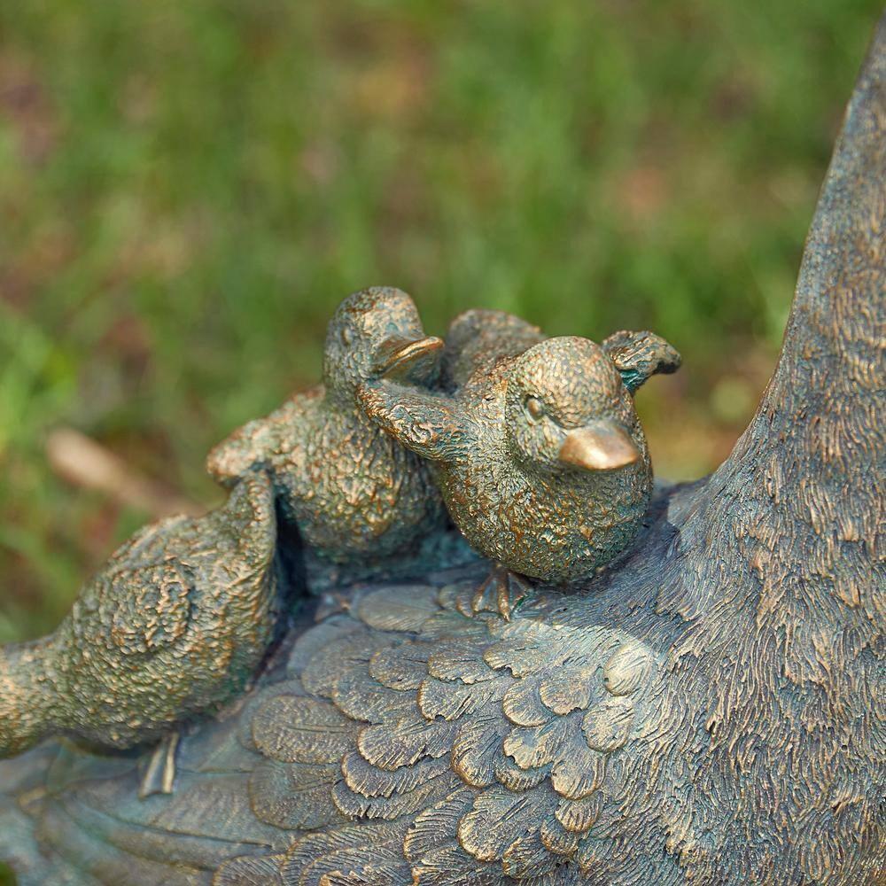 15" Aged Bronze Duck Family Garden Statue