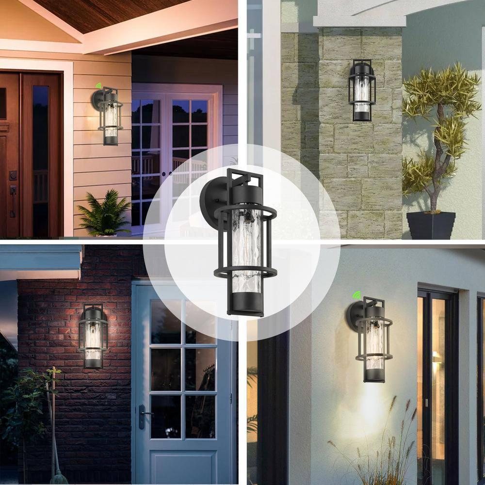 Outdoor Dusk to Dawn Wall Lights, Sensor Exterior Light Fixtures Wall Sconce， Outdoor Waterproof Porch Wall Lantern Light with Water Glass for Outside Garage,Doorway,Entryway