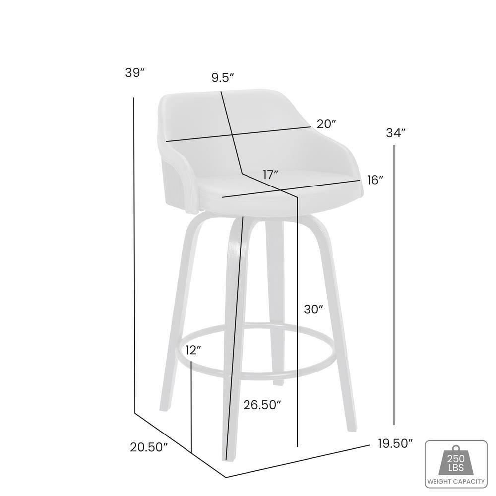 30" Alec Bar Height Swivel Barstool Black/Gray - Armen Living: Contemporary, 360-Degree, Low Back