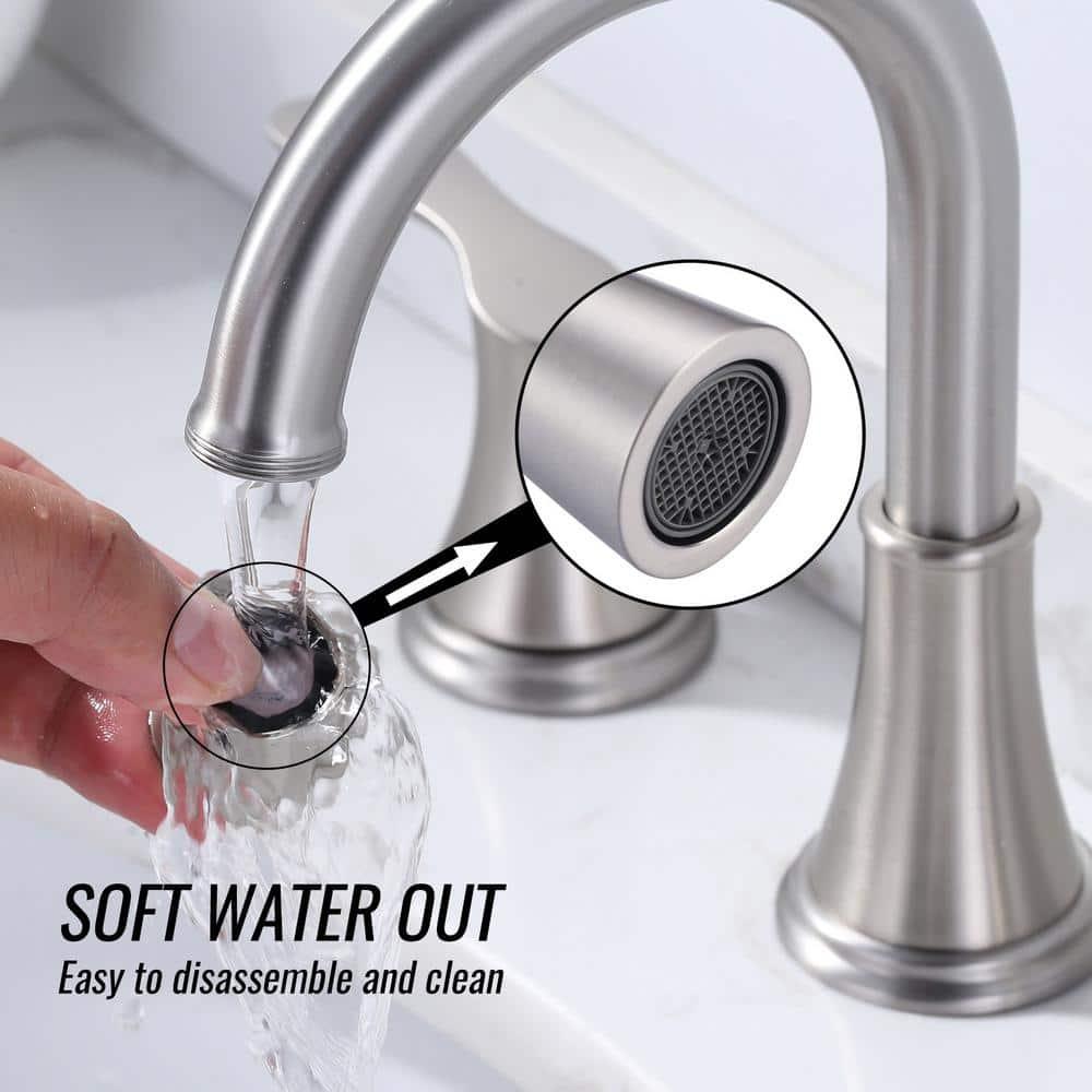 WOWOW 8 in. Widespread Double Handle Bathroom Faucet with Drain Kit Included in Brushed Nickel