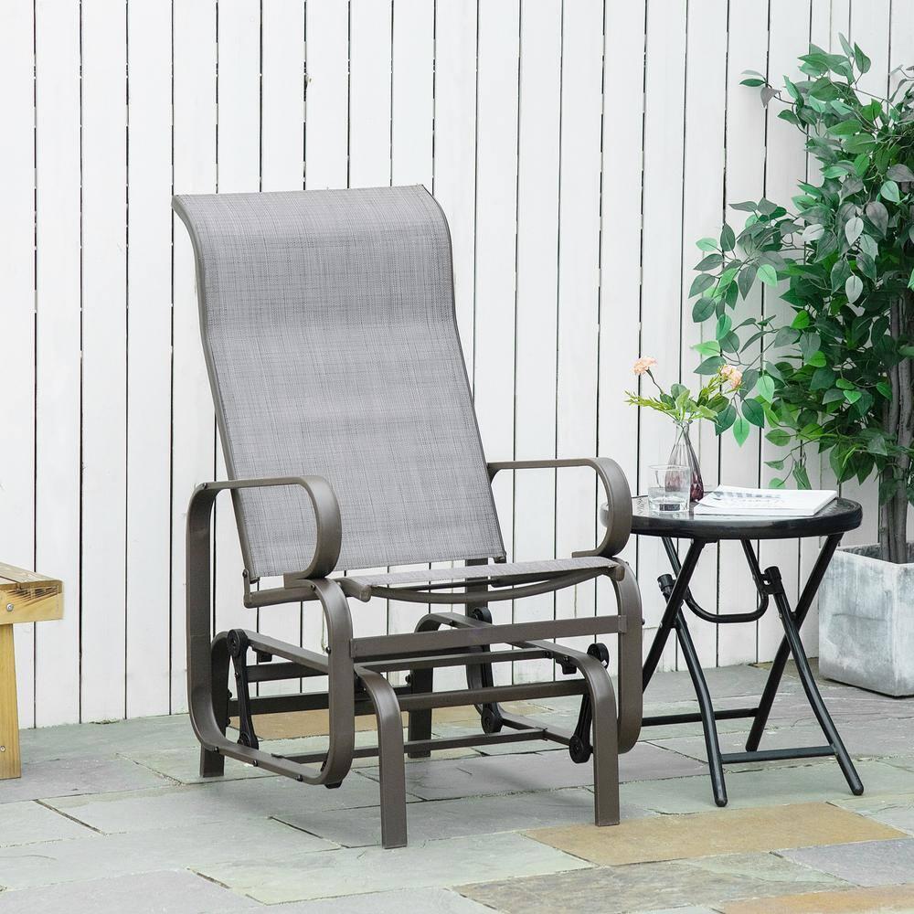 Gray Steel Outdoor Patio Glider Chair with Brown Frame