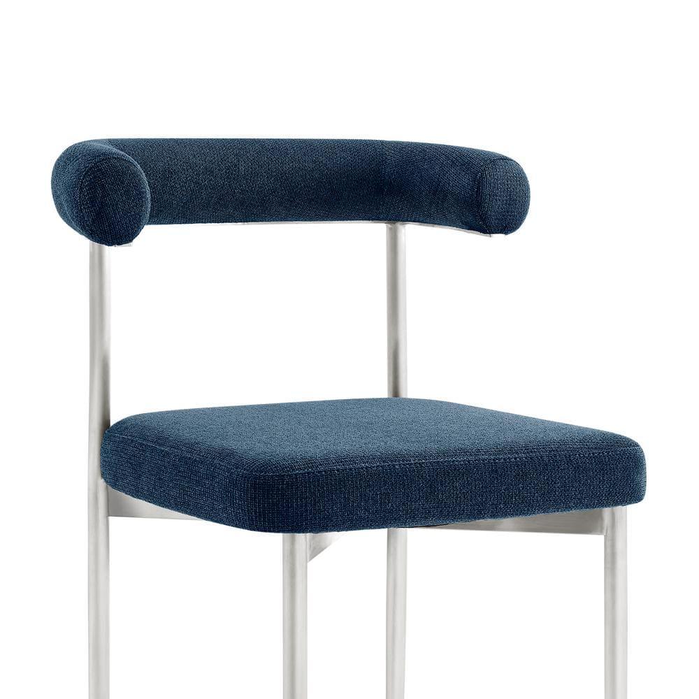 Armen Living Set of 2 Shannon Brushed Stainless Steal and Fabric Dining Chairs Blue