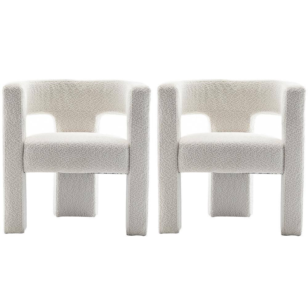Kinwell Set of 2 28" Wide Boucle Upholstered Square Armchair Cream: Polyester Fill, Wood Frame, No Assembly Required