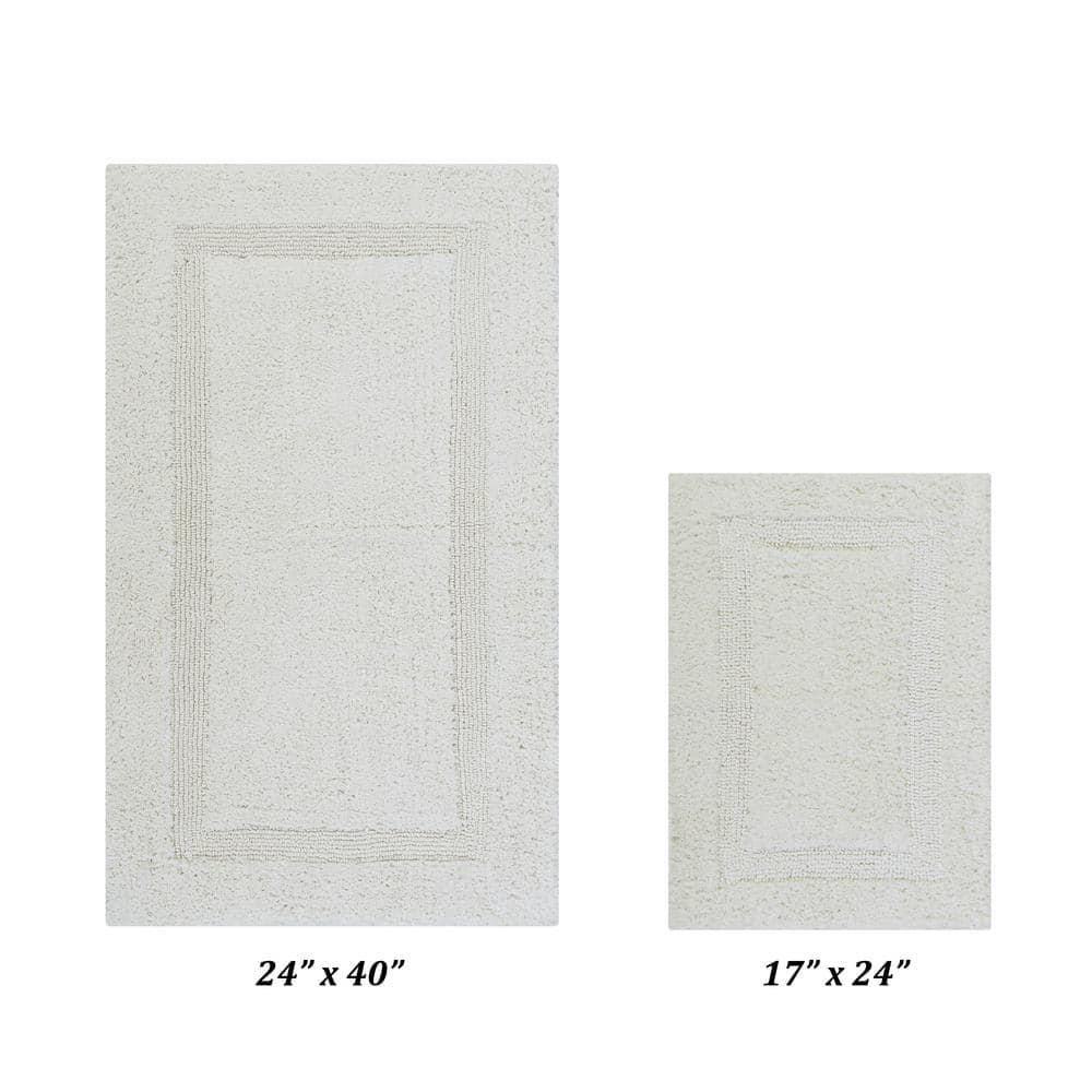 Better Trends Lux 100% Cotton Tufted Solid Reversible Bath Rug Set 2 PC (17" x 24" | 24" x 40") - Ivory