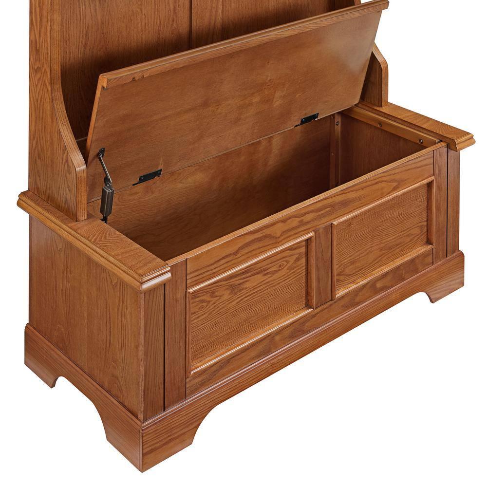 Campbell Hall Tree Oak - Crosley: Spacious Bench, 4 Double Hooks, Shoe Storage