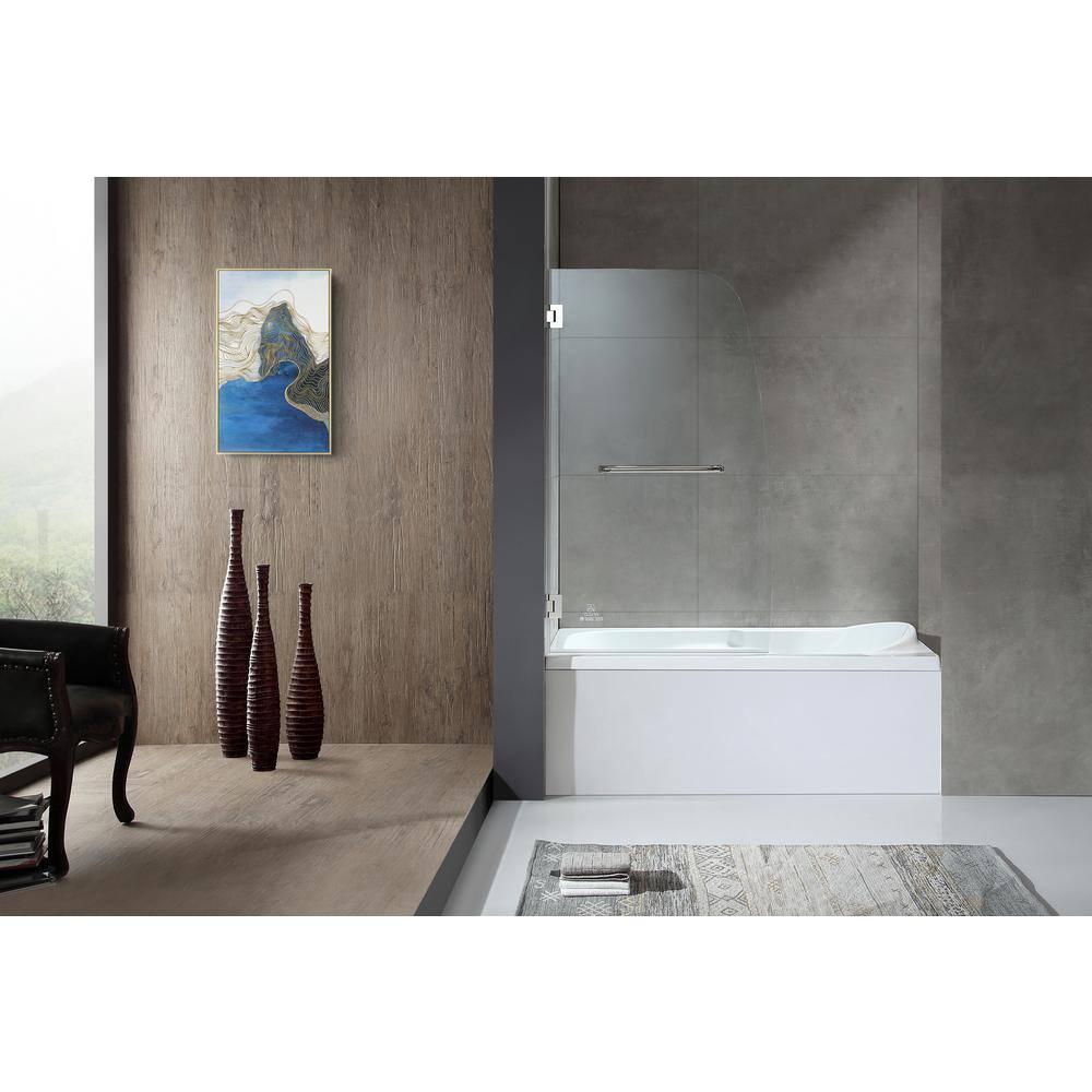 Vensea 31.5" W x 58" H Hinged Frameless Tub Door with Tsunami Guard
