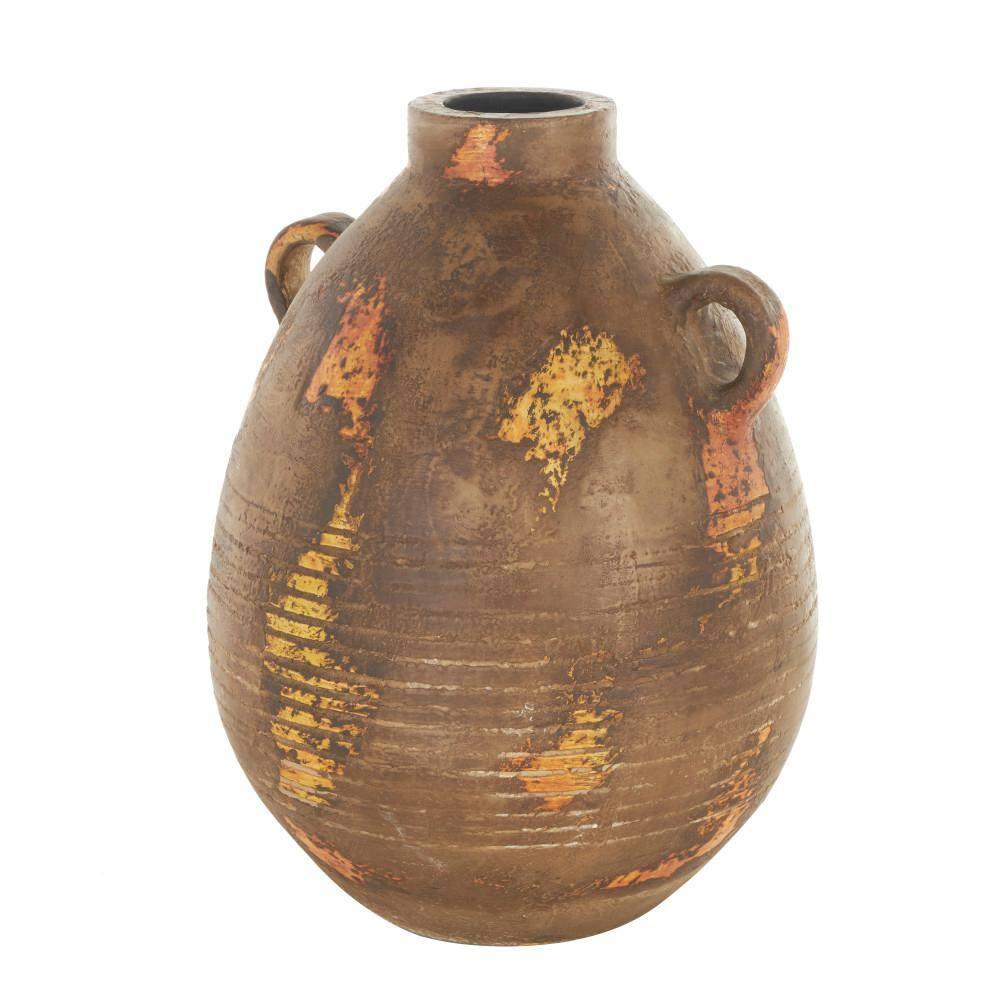 Birch Lane™ Anelis Ceramic Antique Style Distressed Decorative Brown Vase with Grooves and Handles | Birch Lane