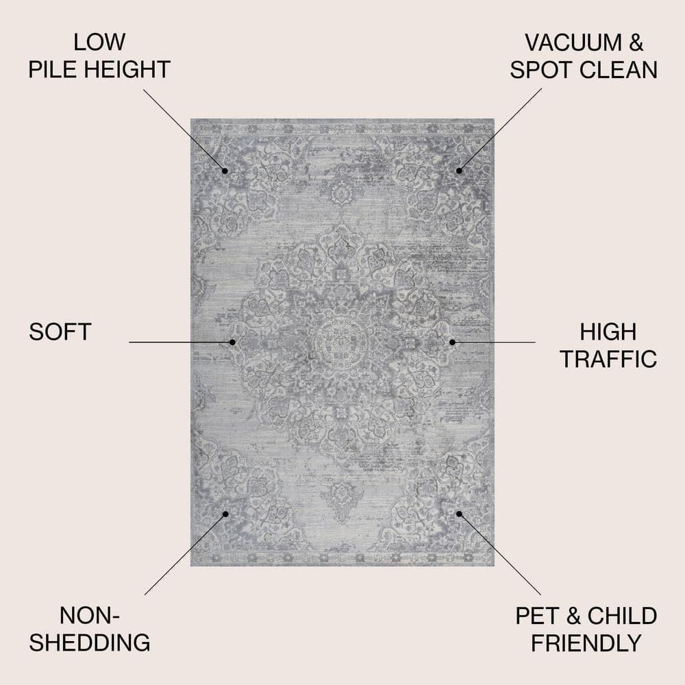 5' X 8' Modern Persian Vintage Moroccan Medallion Area Rug, Light Gray - JONATHAN Y