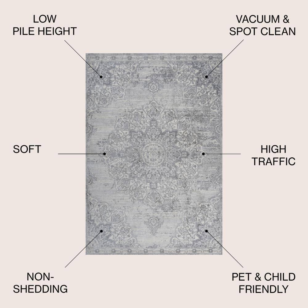 8' X 10' Modern Persian Vintage Moroccan Medallion Area Rug, Light Gray - JONATHAN Y