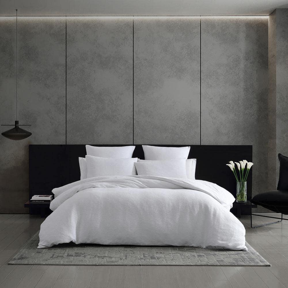 Vera Wang Vera Wang Solid Textured Pleats White Duvet Cover Set