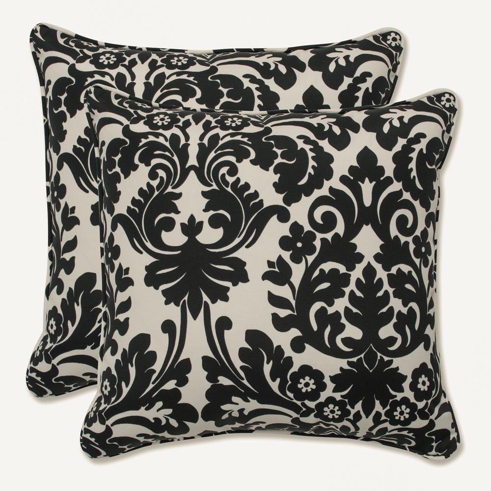Pillow Perfect Essence Onyx Damask Indoor/Outdoor Reversible Throw Pillow (Set of 2)