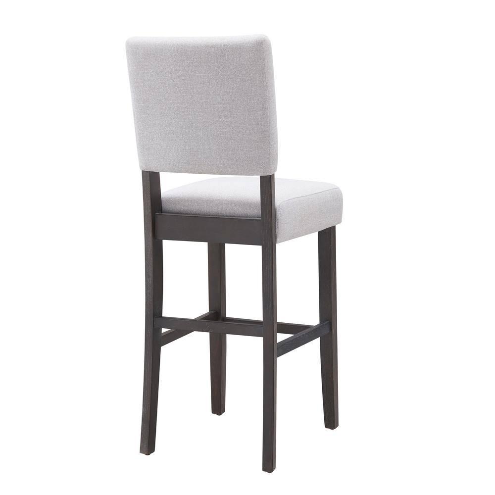 Leick Home 10087-BBHG Upholstered Back Bar Height Stool with Wood Base, Set of 2, for Elevated Kitchen Counters, High Top Tables, and Bars, Blackbean and Heather Gray