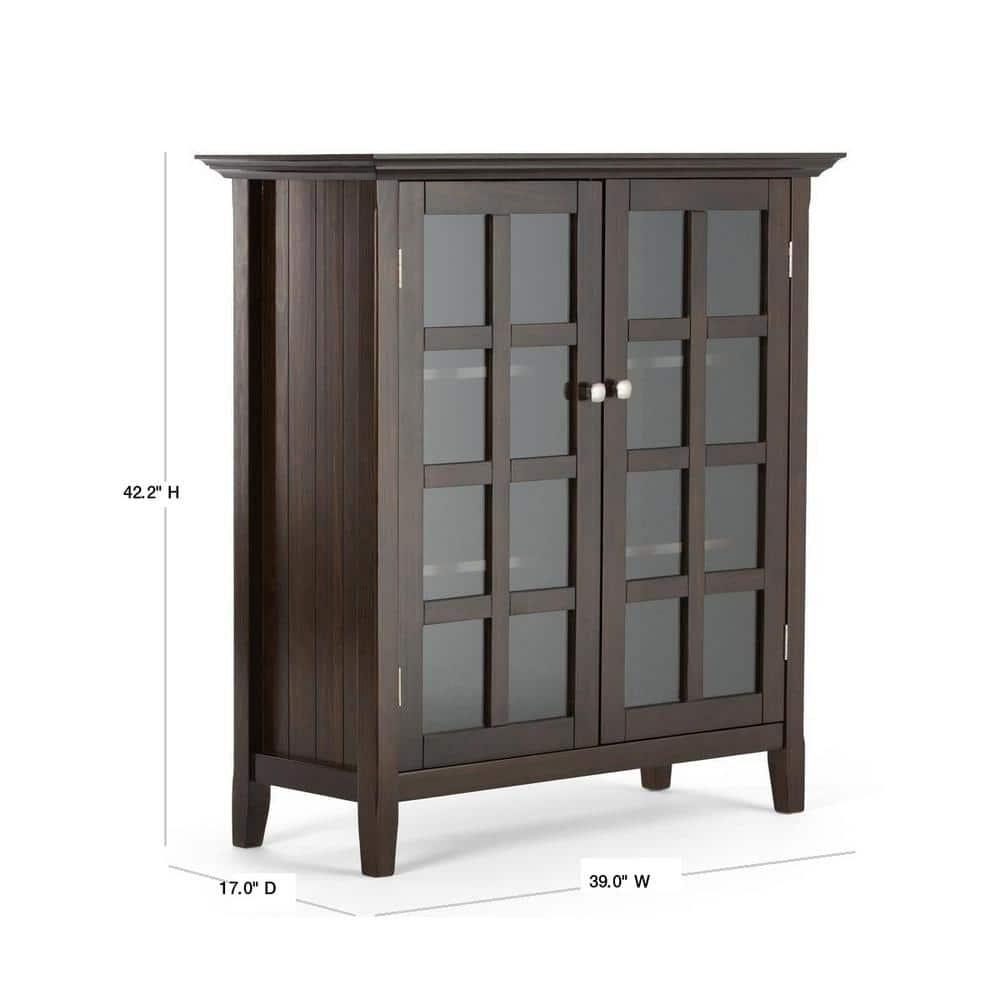 Simpli Home Acadian Solid Wood Shelf Storage Cabinet with Glass Doors and Adjustable Shelves