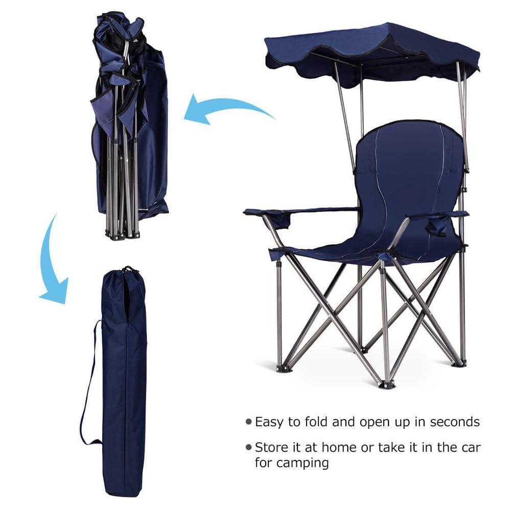 Topcobe Portable Folding Beach Canopy Chair with Cup Holders, Camping Chairs with Canopy, Blue