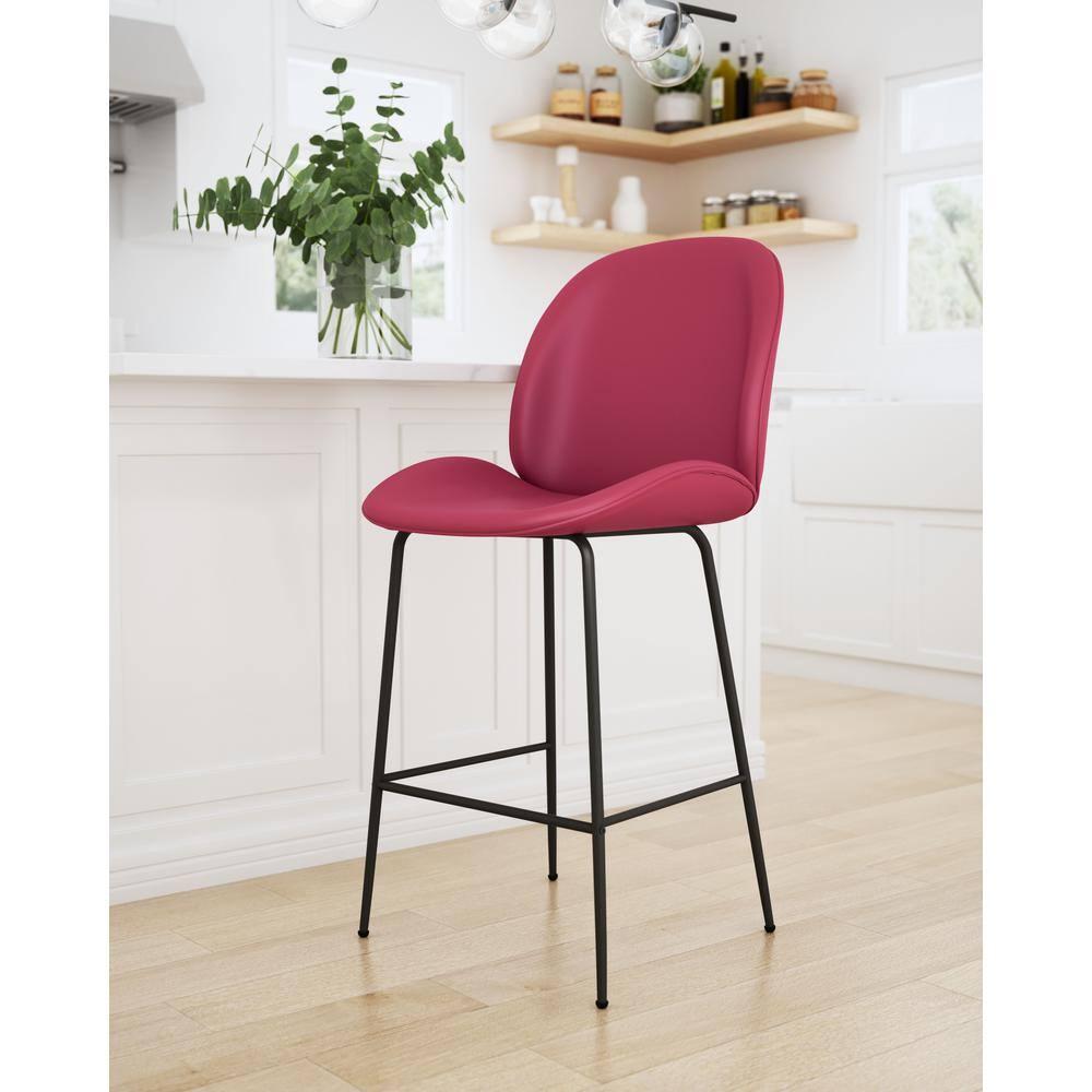 Miles Counter Stool Matte Black Steel Frame Velvet Upholstered Barstool